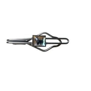 Mens Silver Tone Tie Clip with Square Black and White Dog Motif